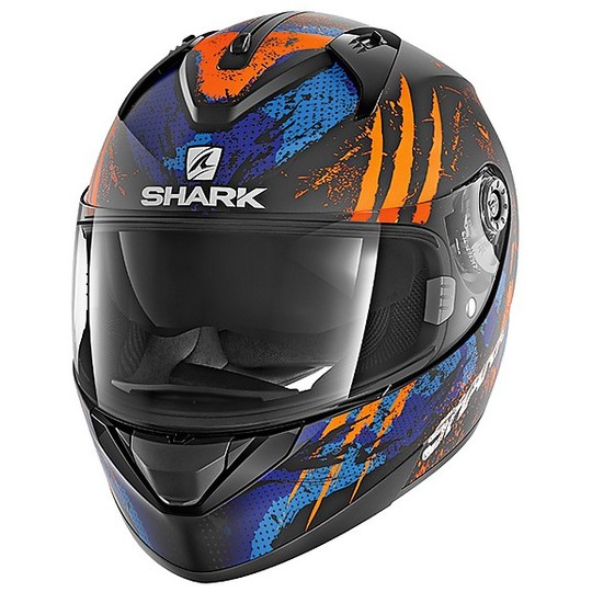 Shark RIDILL THREEZY Integral Motorcycle Helmet Black Orange Matt Blue
