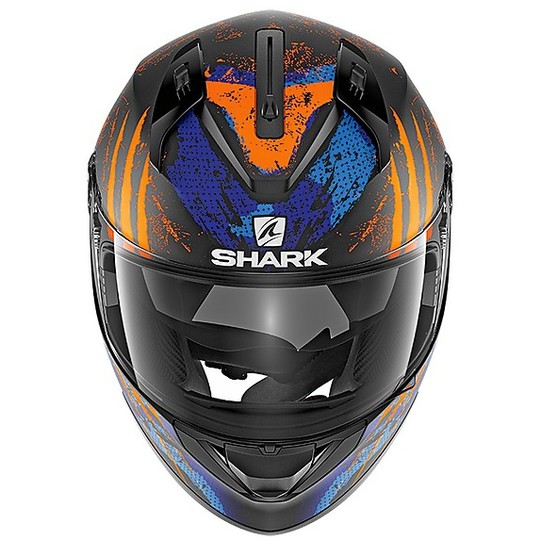 Shark RIDILL THREEZY Integral Motorcycle Helmet Black Orange Matt Blue
