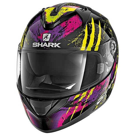 Shark RIDILL THREEZY Integral Motorcycle Helmet Black Yellow Purple