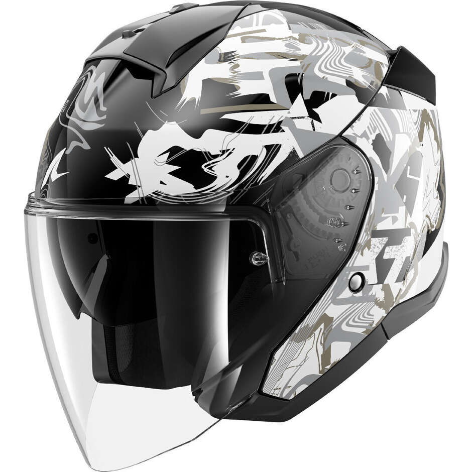 Shark SKWAL JET PRANZ Jet Motorcycle Helmet Black White Gold