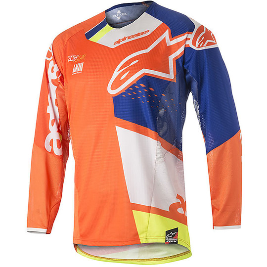 Shirt Alpine Moto Cross Enduro Fabrik Techstar Fluo Orange / Blau / Gelb Fluo