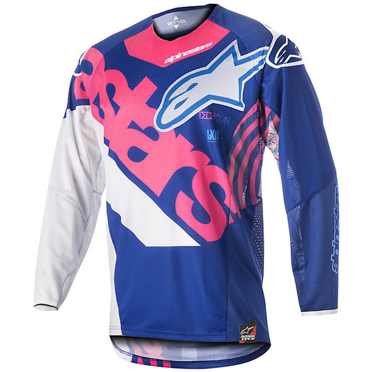 Shirt Alpine Moto Cross Enduro Techstar Venom Blau / Fluo Rosa / Weiß