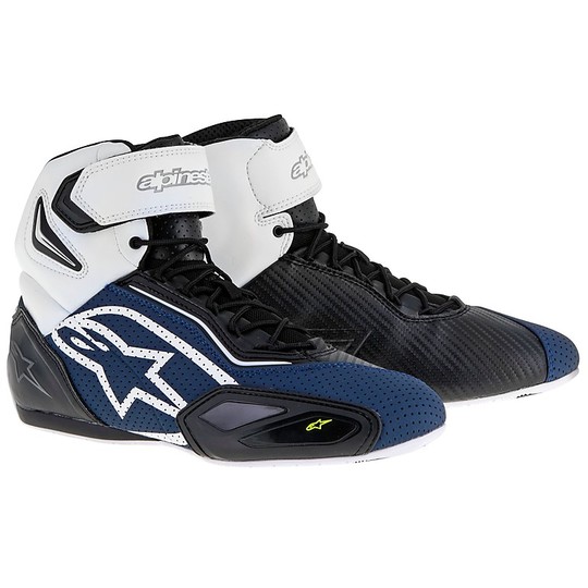 Shoes Alpinestars Moto Techniques Faster 2 Vented Black White Navy Fluorescent Yellow