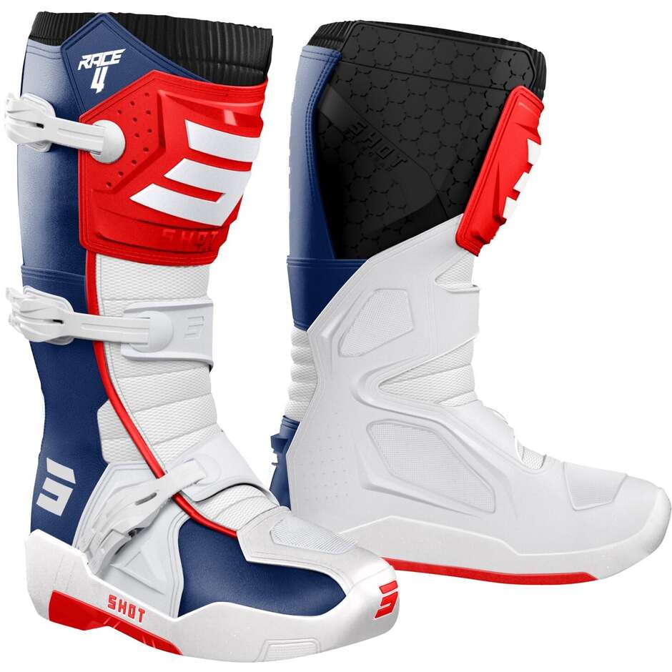Shot RACE 4 Cross Enduro Motorcycle Boots Blue Red White