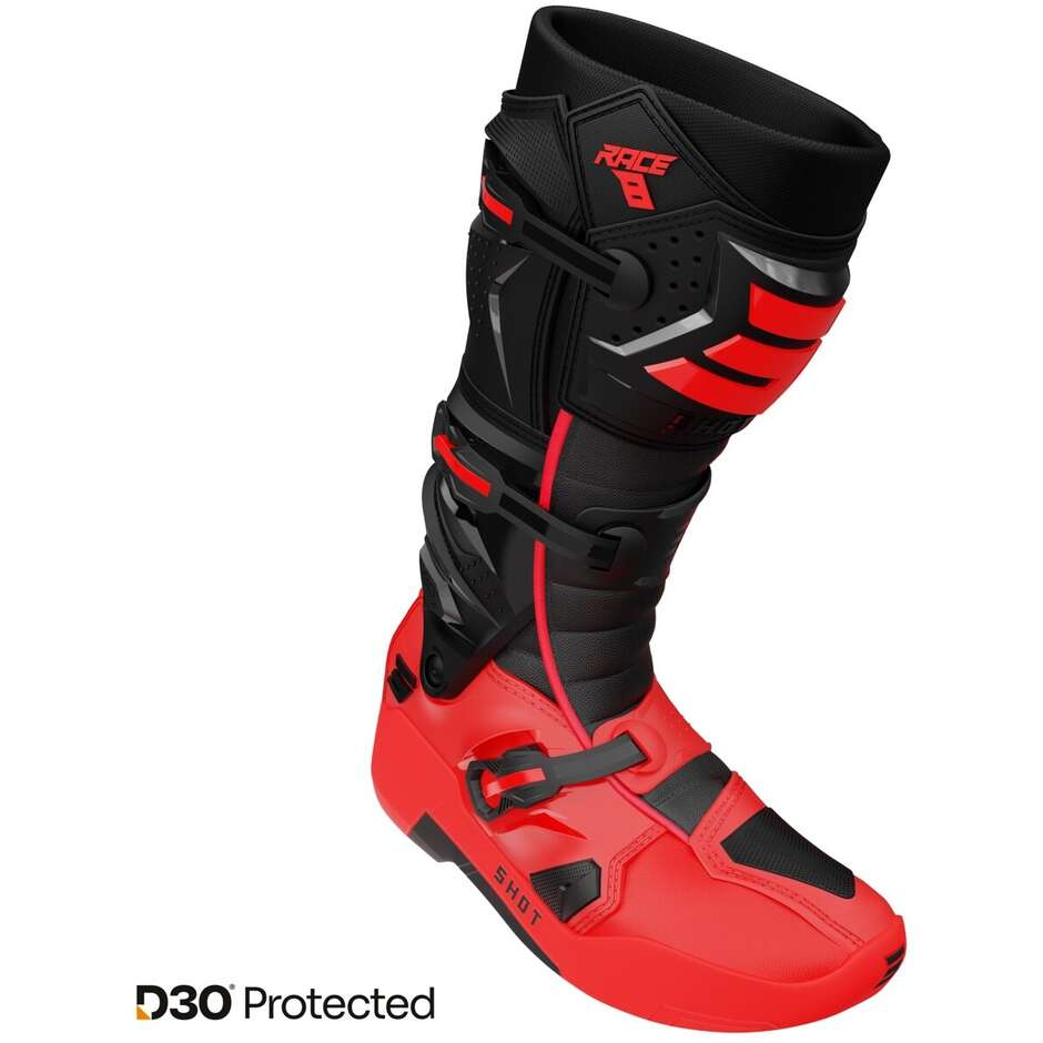 Shot RACE 8 Cross Enduro Motorradstiefel Rot Schwarz