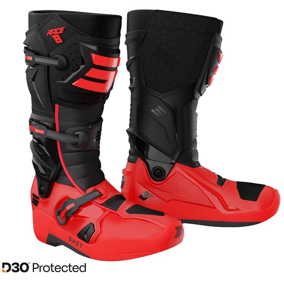 Shot RACE 8 Cross Enduro Motorradstiefel Rot Schwarz