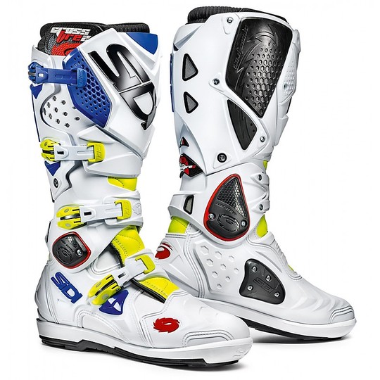 Sidi CROSSFIRE 2 SRS Cross Enduro Motorcycle Boots Yellow Fluo White Blue