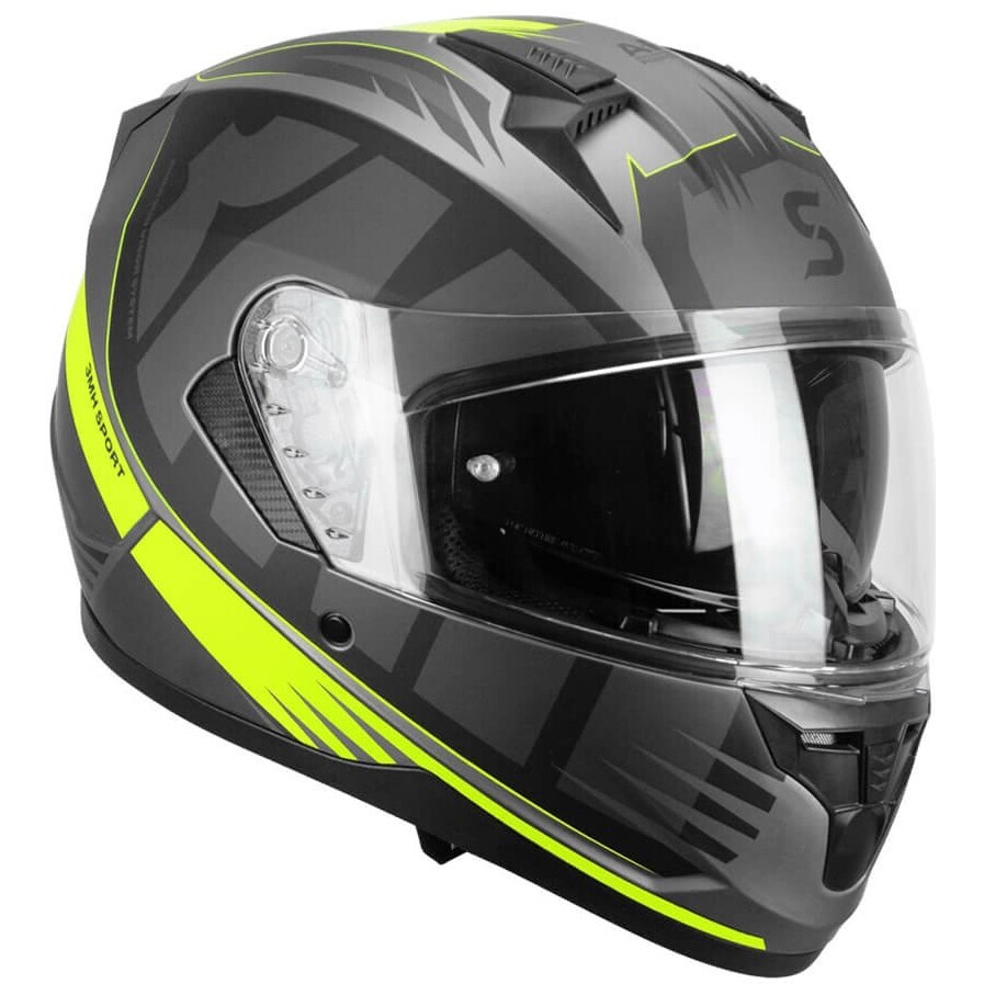 Ska-P 3MH SPEEDER SPORT Full Face Motorcycle Helmet, Matte Black/Fluorescent Yellow