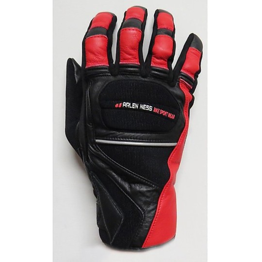 Sommer-Motorrad-Handschuhe aus Leder und Stoff Arlenn Ness 9175 Schwarz Rot