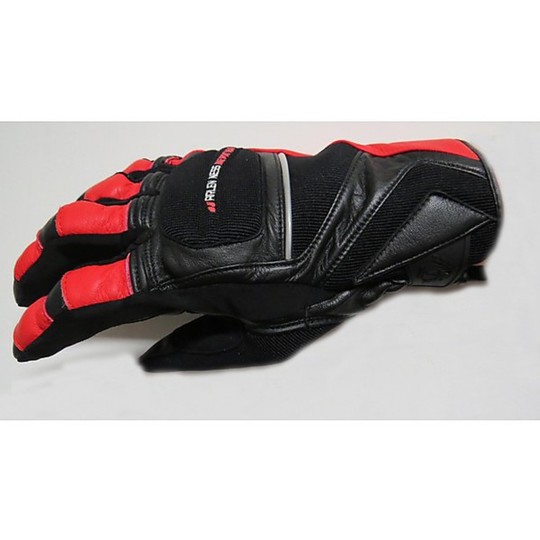 Sommer-Motorrad-Handschuhe aus Leder und Stoff Arlenn Ness 9175 Schwarz Rot