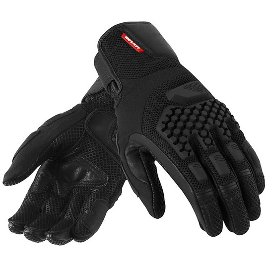 Sommer Motorrad Handschuhe Rev'it Sand Pro Leder und Gewebe Blacks