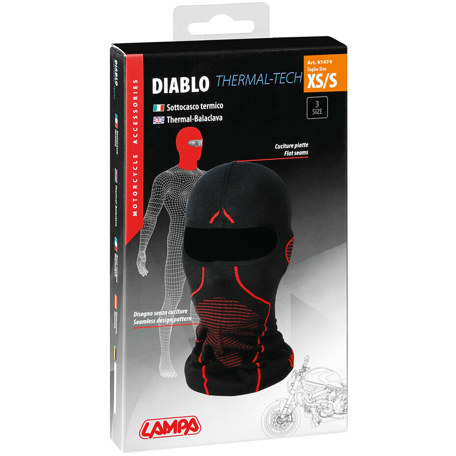 Sottocasco Termico Moto Lampa Diablo Nero-Rosso - (XS-S / 53-56cm)