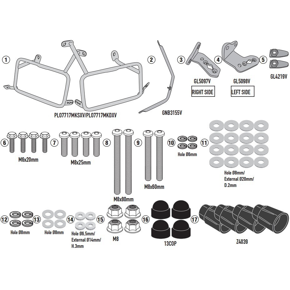 Specific KL ONE-FIT side case holder configured for MONOKEY® Kappa KLO7717MK cases For KTM 790 Adventure (19 > 20); 790 Adventure (23 > 25); 790 Adventure R (19 > 20); 890 Adventure (21 > 25); 890 SMT (23 > 25)