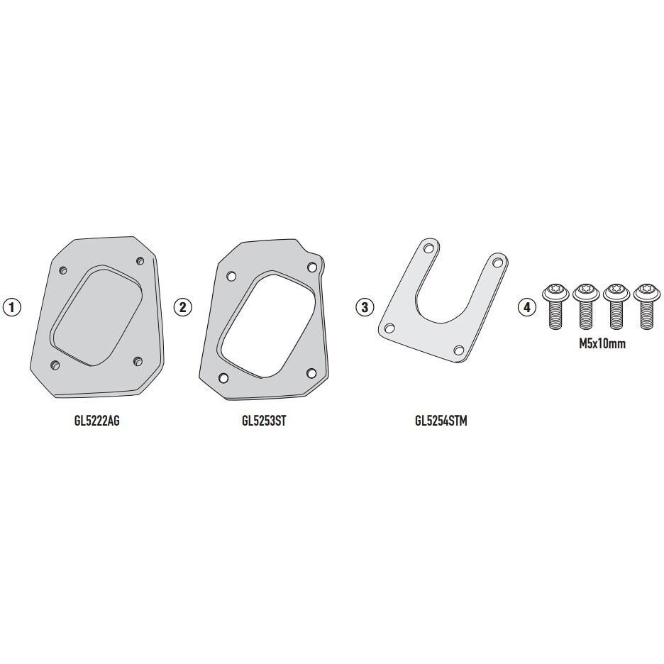 Spezielle Halterung aus Aluminium und Edelstahl zur Verbreiterung der Auflagefläche des originalen Givi ES9221 Seitenständers für CFMOTO Multiterrain 650 MT (21 > 24)