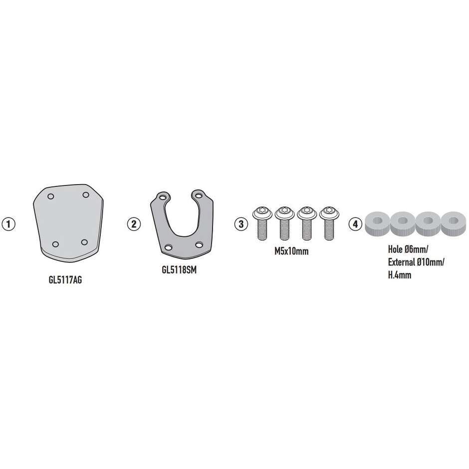 Spezielle Halterung aus Aluminium und Edelstahl zur Vergrößerung der Auflagefläche des originalen Givi ES9254 Seitenständers für VOGE Brivido 300 R (21 > 23); Trofeo 300 AC (20 > 26); Trofeo 300 AC Scrambler (22 > 26)