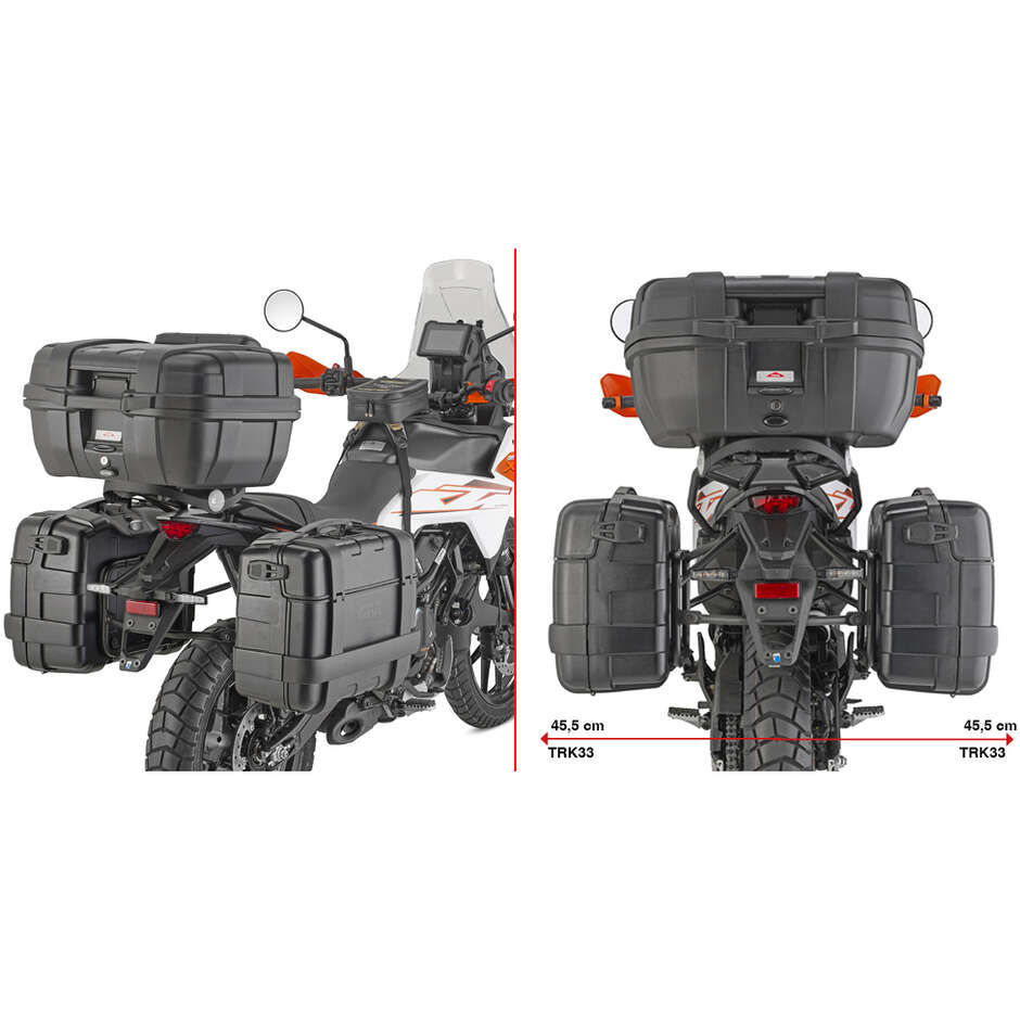 Spezieller PL ONE-FIT Seitenkofferhalter für MONOKEY Givi PLO7718MK Koffer oder Taschen für KTM 390 Adventure X (25 > 26) / 390 Adventure R (25 > 26)