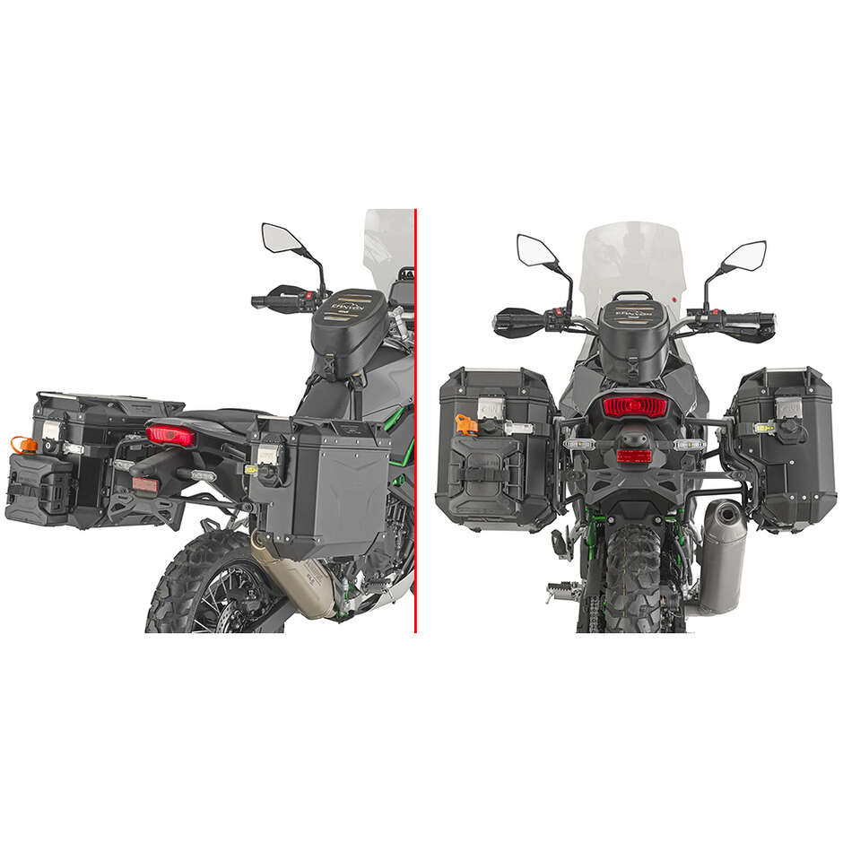 Spezieller PL ONE-FIT Seitenkofferhalter mit Aussparung rechts für MONOKEY CAM-SIDE Trekker Outback Koffer oder MONOKEY CAM-SIDE Canyon Seitentaschen Givi PLOS4139CAM für KAWASAKI KLE 500 (26) / KLE 500 SE (26)