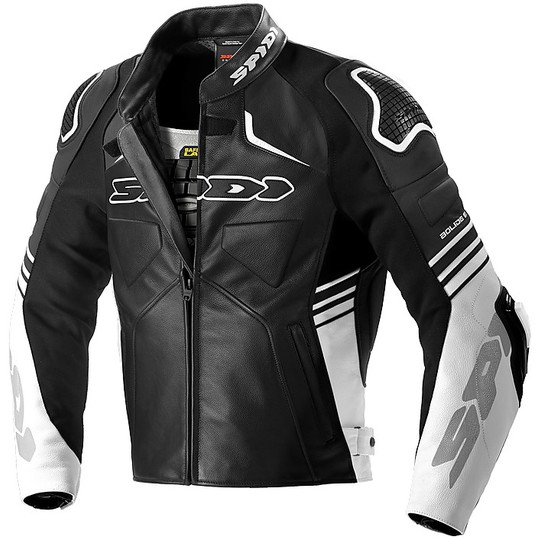 Spidi BOLIDE Sports Veste de moto en cuir noir blanc