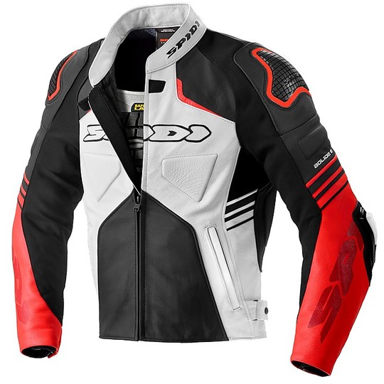 Spidi BOLIDE White Red Sports Leather Motorcycle Jacket
