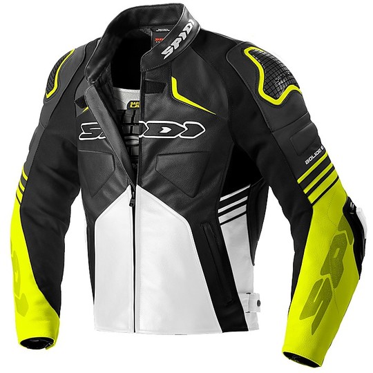 Spidi BOLIDE White Yellow Sport Leather Motorcycle Jacket