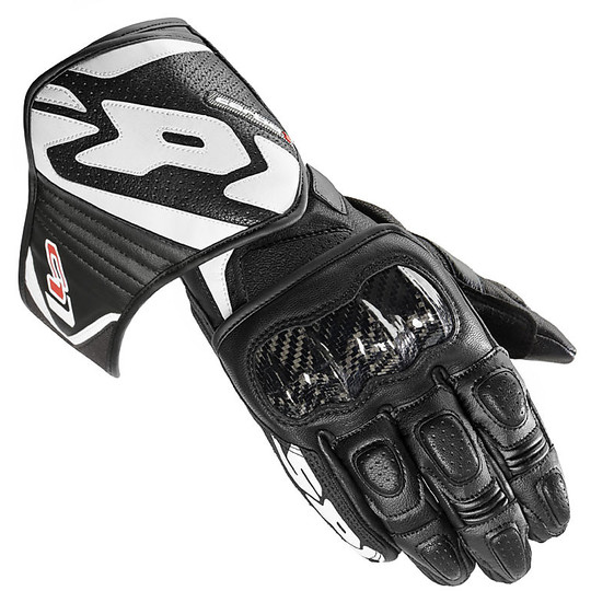 Spidi CARBO 1 Racing Leather Motorcycle Gloves Black White