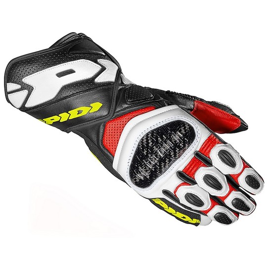 Spidi CARBO 7 Racing Leather Motorcycle Gloves Black White Yellow