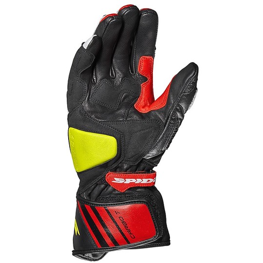 Spidi CARBO 7 Racing Leather Motorcycle Gloves Black White Yellow