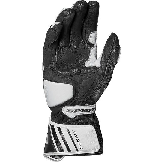 Spidi CARBO 7 Racing Leather Motorcycle Gloves Black White