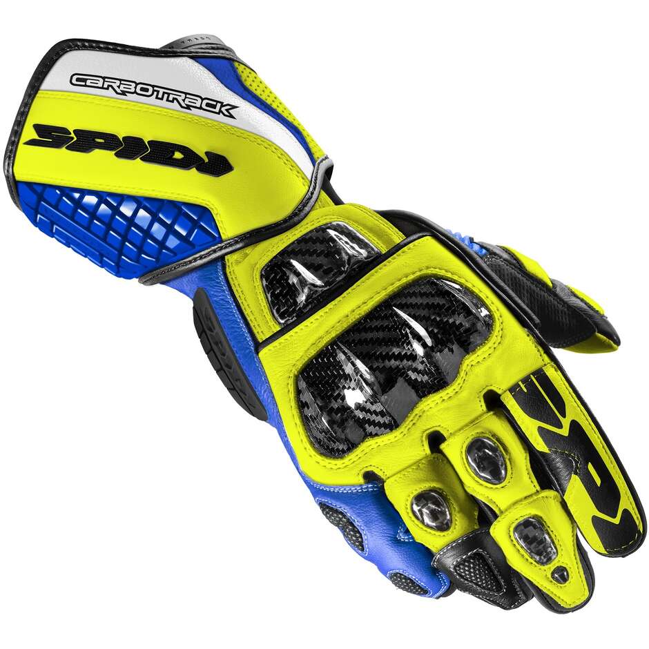 Spidi CARBO TRACK EVO Racing Blue Leather Motorcycle Gloves Yellow Blue