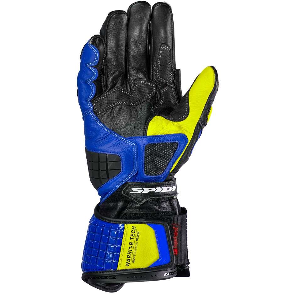 Spidi CARBO TRACK EVO Racing Blue Leather Motorcycle Gloves Yellow Blue