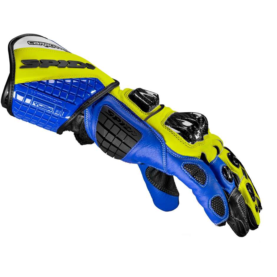 Spidi CARBO TRACK EVO Racing Blue Leather Motorcycle Gloves Yellow Blue