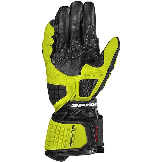 Spidi CARBO TRACK EVO Racing Leather Motorcycle Gloves Black White Yellow