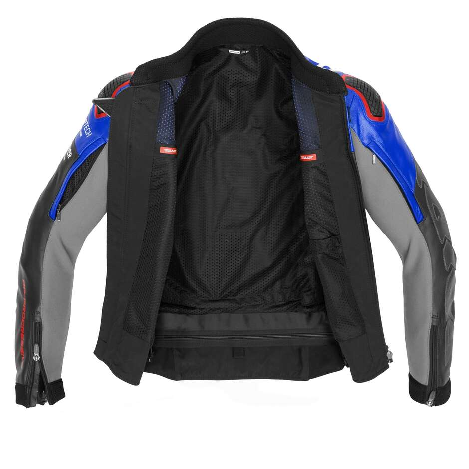 Spidi DP PROGRESSIVE LEATH Leather Motorcycle Jacket Black Red Blue