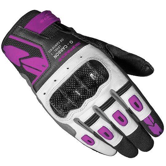 Spidi G-CARBON Lady Lady Leather Gloves Short White Pink