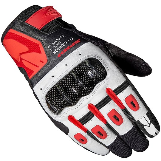 Spidi G-CARBON Short Leather Motorcycle Gloves Black Red