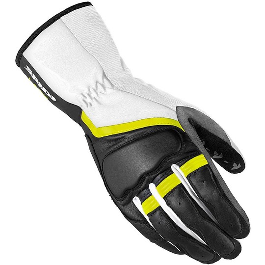 Spidi GRIP 2 Leather Motorcycle Gloves Black White Yellow Fluo