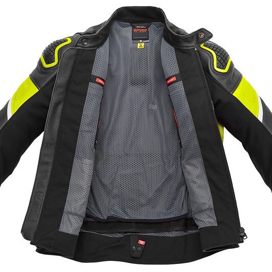 Spidi IGNITE Racing Leather Motorcycle Jacket Black Fluo Yellow