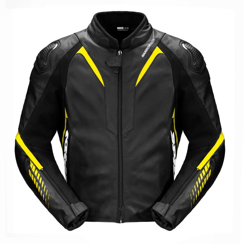 Spidi NKD-1 Leather Motorcycle Jacket Black Yellow Fluo