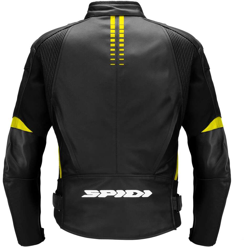 Spidi NKD-1 Leather Motorcycle Jacket Black Yellow Fluo