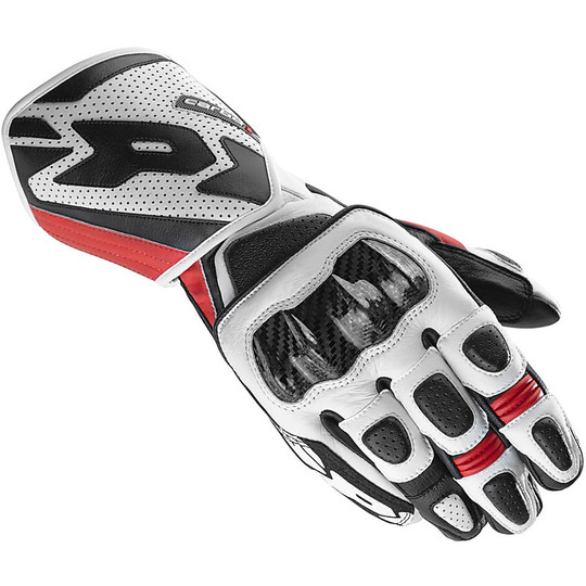 Spidi Racing Leather Gloves CARBO 1 White Red