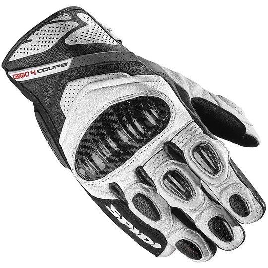 Spidi Racing Leather Gloves Moto Racing Spidi CARBO 4 COUPE 'Black White