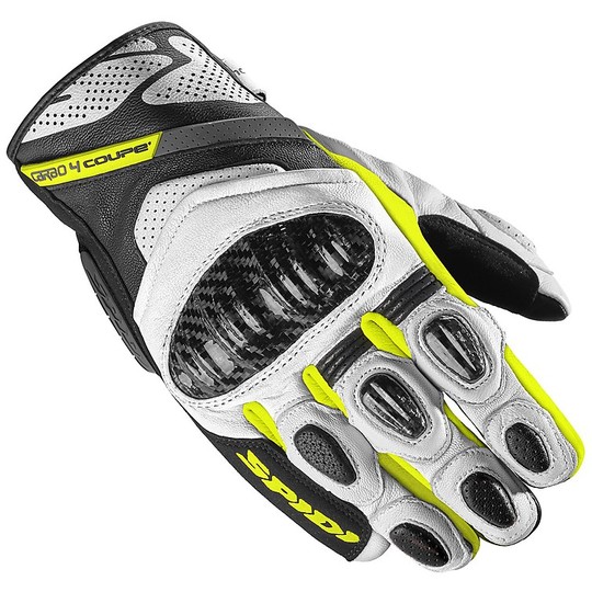 Spidi Racing Leather Gloves Moto Spidi CARBO 4 COUPE 'Black White Yellow