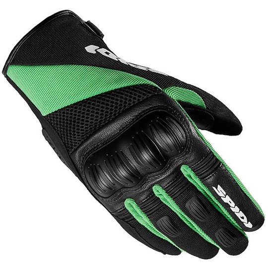Spidi RANGER Summer Leather and Fabric Motorcycle Gloves Black Green Kawasaki