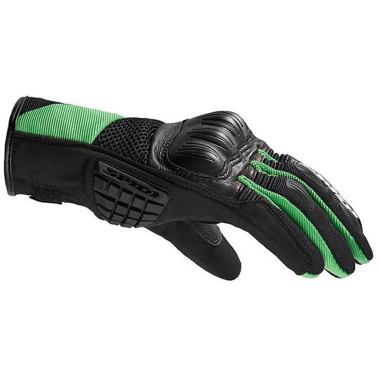 Spidi RANGER Summer Leather and Fabric Motorcycle Gloves Black Green Kawasaki