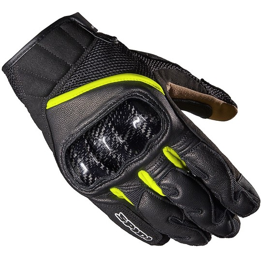 Spidi REBEL Short Leather Motorcycle Gloves Black Yellow Fluo