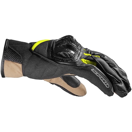 Spidi REBEL Short Leather Motorcycle Gloves Black Yellow Fluo