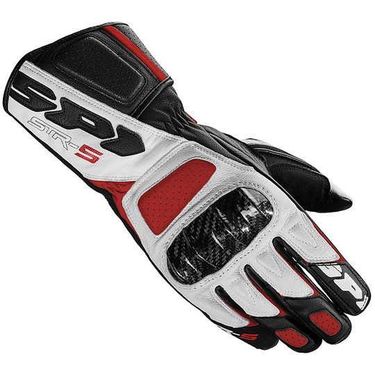Spidi STR-5 Racing Leather Motorcycle Gloves Black White Red