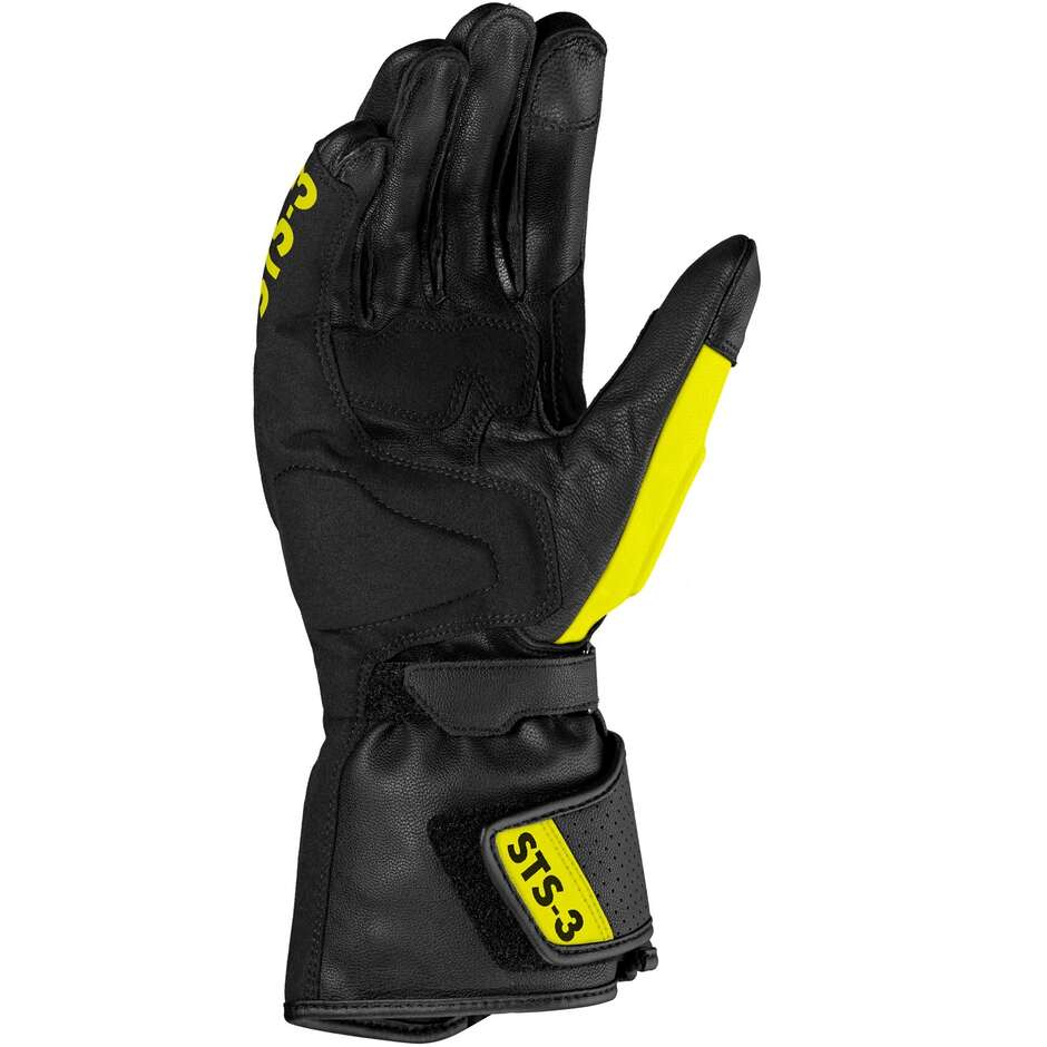 Spidi STS-3 Touring Leather Motorcycle Gloves Black Yellow Fluo