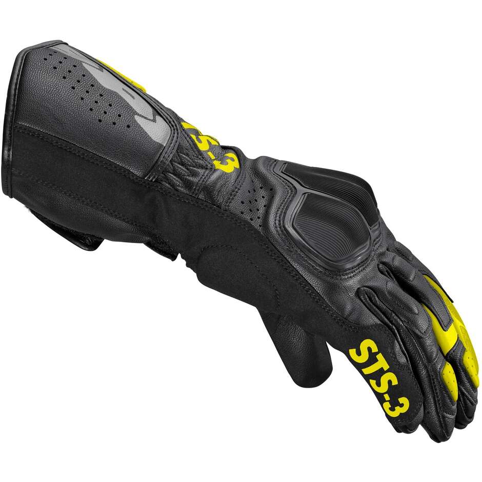 Spidi STS-3 Touring Leather Motorcycle Gloves Black Yellow Fluo