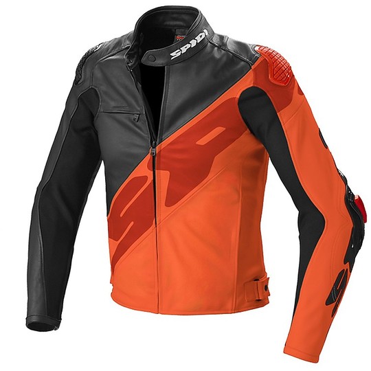 Spidi SUPER-R Racing Leather Motorcycle Jacket Black Orange